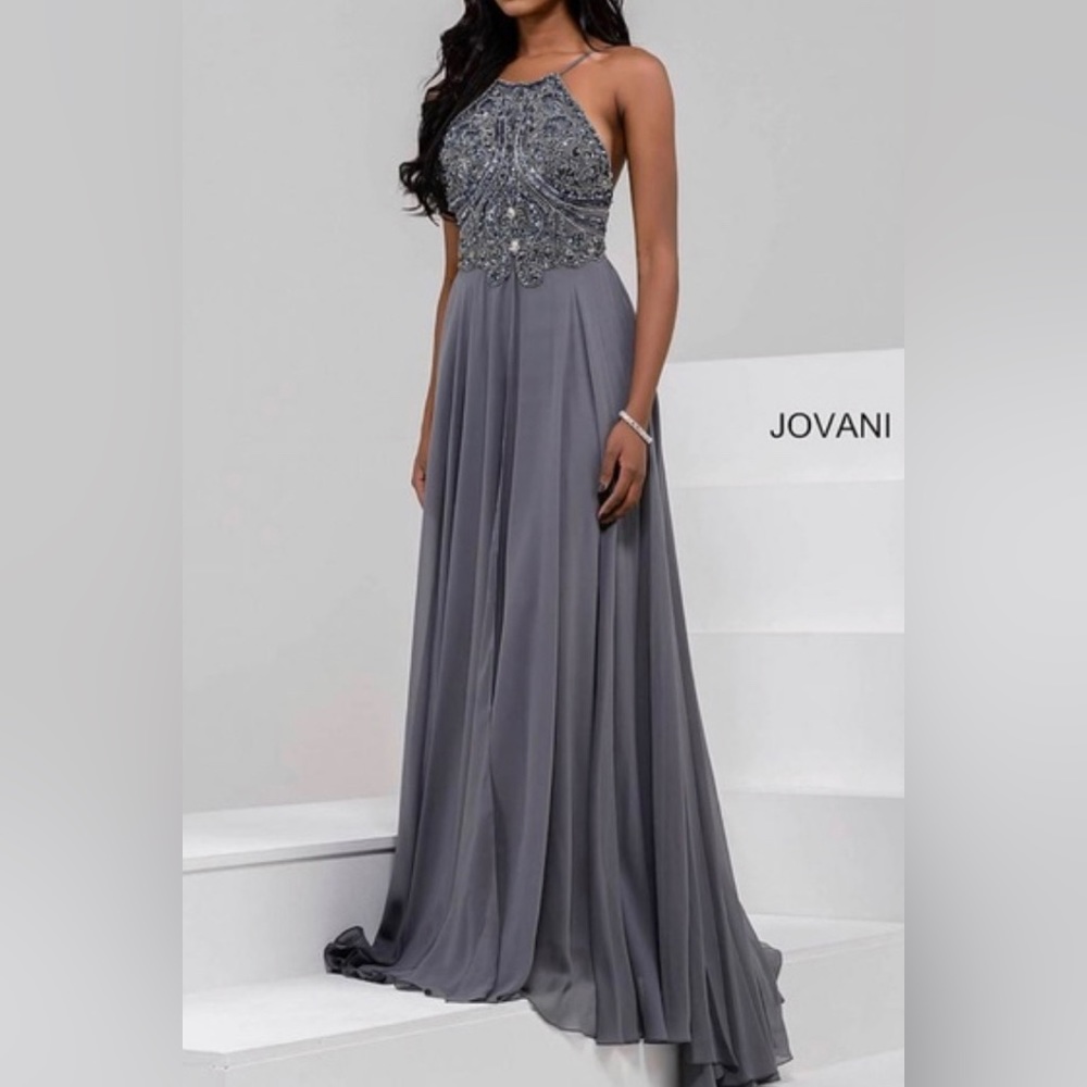 JVN by Jovani Chiffon Halter Neckline Beaded Dress Prom / Formal